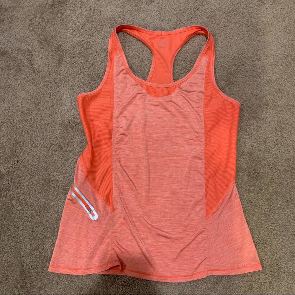 Athleta Coral Suns Forerunner Tank Pocket Zip Racerback Heathered Mesh